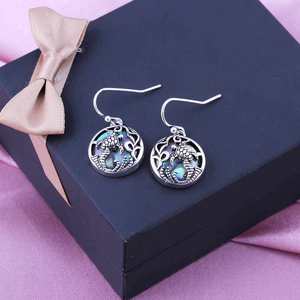 Boucles d'oreilles pendantes vintage en forme de coquille de tortue, serties de pierres en argent tibétain, bijoux fantaisie pour femme à motif animalier - Product Image 5