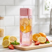 Bouteilles d'eau de voyage en plastique sans BPA de 500 ml, forme carrée, pour jus et boissons, avec sangle de transport portable pour le camping