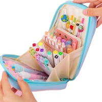 Trousse à crayons pour enfants BEYOND Cute Rabbit, grande capacité, 3 couches, transparente en PVC et PU, trousse à crayons scolaire pour filles avec poche