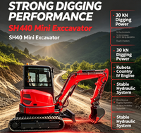 Mini-excavatrice SH40 à forte force de creusement 30KN, garde au sol de 295 mm, faible pression au sol, excavatrice compacte sur chenilles