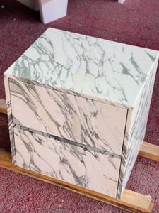 Luxury Italy Arabescato <strong>White</strong> Marble Stone Nightstand <strong>Bedside</strong> With Bedstand Storage Cabinet Store Stone Top Bedroom - Product Image 5