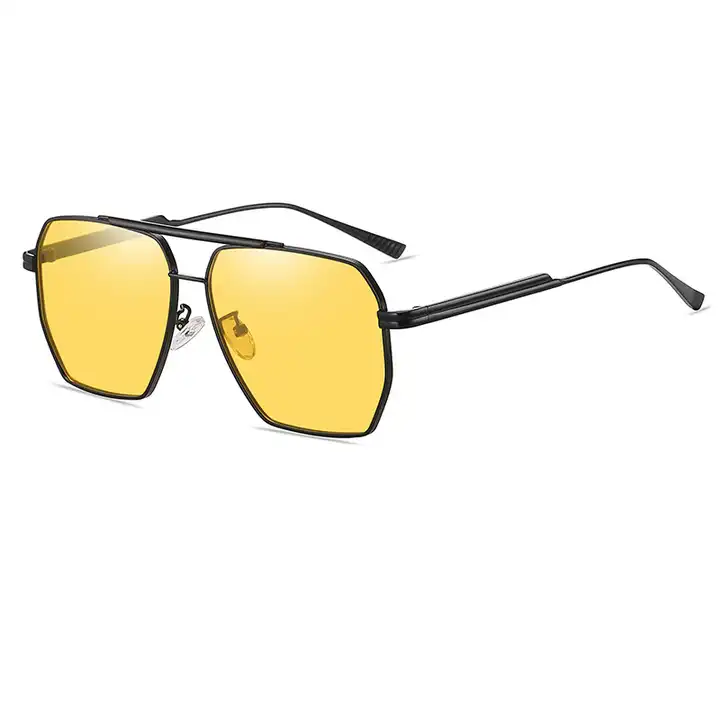 Luxury Big Square Men's Sunglasses: 2023 Fashion Metal Frame with Yellow  Polarized Lens