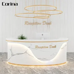 Mesa de salão de beleza, mesa de led curvada branca para sala de beleza