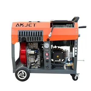 150bar40L/min gasoline sewage jet drainage cleaning machine, one button electric start, equipped with 400 pipes