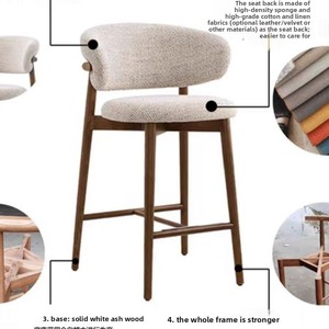 <span class=keywords><strong>Tabouret</strong></span> <span class=keywords><strong>de</strong></span> <span class=keywords><strong>bar</strong></span> moderne en bois massif <span class=keywords><strong>de</strong></span> style nordique avec dossier en tissu, chaise compacte pour cuisine et salle à manger, pour usage domestique et commercial - Product Image 4