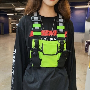 Bolso Táctico Funcional para el Pecho, Estilo Hip Hop, Chaleco Urbano, para Chicas y Mujeres, Color Negro, Estilo Coreano, con Soporte para Radio - Product Image 1