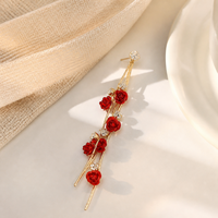 Anting Bunga Mawar Mewah Prancis, Anting Panjang Berumbai Rhinestone, Anting Gantung Floral untuk Wanita, Perhiasan Fashion