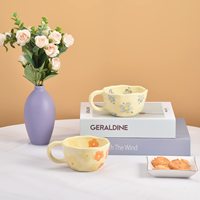 Mug à petit déjeuner en céramique personnalisé pour boisson, vaisselle de cuisine, mugs en céramique, forme irrégulière, mug à fleurs fait à la main