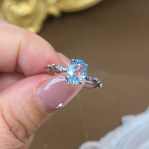 Anello di Lusso in <span class=keywords><strong>Acquamarina</strong></span> Naturale, Argento Sterling 925, Gemma per Donna, Vendita all'Ingrosso - Product Image 2