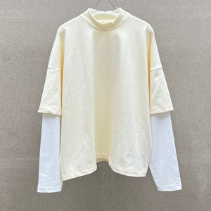 Camiseta de Manga Larga para Mujer, Corte Regular, Moderna, Casual, Versátil, con Parches, Primavera, 100% Algodón, Amarillo Claro, Cuello Redondo - Product Image 5