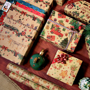 Christmas Pattern Vintage Style Kraft <b>Paper</b> for Packing Gift <b>Striped</b> Plaid <b>Wrapping</b> <b>Paper</b> - Product Image 2