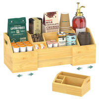 Boîte de rangement extensible personnalisable en bambou de 21 pouces de large pour station à café, organisateur de rangement réglable en largeur, porte-capsules de café