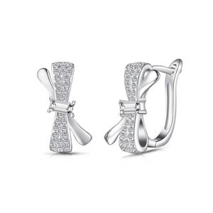 Dylam Dainty Beauty S925 <b>Silver</b> Fine Jewelry Hypoallergenic Rhodium Plated Diamond 5A Cubic Zirconia Bow Tine <b>Hoop</b> Earrings - Product Image 1