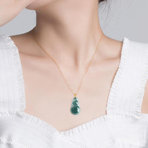หยกเจไดต์ธรรมชาติสีน้ำเงินรูปน้ำเต้า จี้หยกทอง 18k สไตล์จีน ดีไซน์ดั้งเดิม ของขวัญพร้อมใบรับรอง D033 - Product Image 4