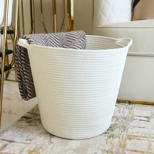 Haute Qualité Blanc Résistant à La Saleté Coton Fil Rond Débris Grand Seau De Rangement Panier De Rangement De Jouets - Product Image 1