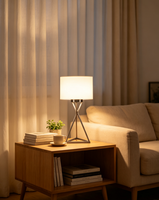 Lampe de table LED contemporaine et écologique pour chambre et salon, abat-jour en tissu crème, douille E26, alimentation DC/AC, commande par interrupteur à capteur