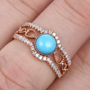 925 <b>Sterling</b> <b>Silver</b> Rose Gold Jewelry Natural Turquoise Wedding <b>Ring</b> Turquoise Stacking <b>Rings</b> - Product Image 2