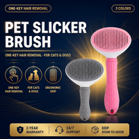Brosse à poils pour animaux de compagnie auto-nettoyante, mignonne, de style dessin animé, avec système d'élimination des poils en un clic, pour chiens, poils fins en plastique