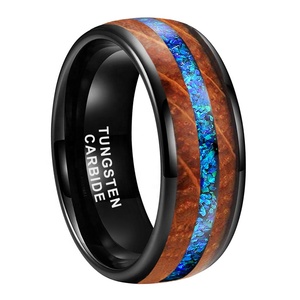 Coolstyle Jewelry New Design 8mm Whisky Wood Blue <strong>Opal</strong> Inlay Black Tungsten <strong>Ring</strong> for <strong>Men</strong> Women Fashion Engagement Wedding Band - Product Image 1
