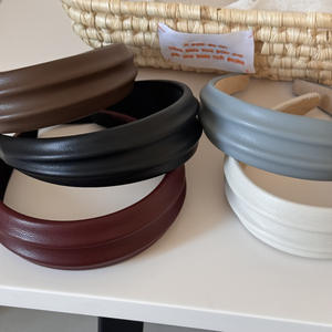 Serre-tête large en cuir PU couleur unie, style minimaliste et irrégulier, pour femme - Product Image 2
