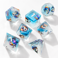 1 pièce – Ensemble de dés polyédriques D&D Wyrm bleu et blanc à bords coupés, faits à la main en résine écologique et peints à la main, pour jeux de table Dungeons & Dragons