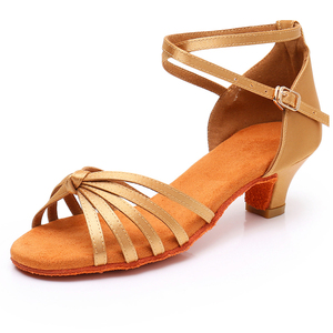 Botas de Baile de Salón Latinos y Salsa para Niñas Modernas, Tacón de 4.5cm, Parte Superior de Satén, Suela de Cuero Vacuno, Zapatos de Entrenamiento - Product Image 1