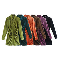 Robe mini plissée en velours chic pour femme, style vintage, à manches longues et boutonnée, Vestidos Mujer