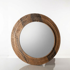 Handmade Wooden Round Mirror Decorative Wall Art Circle Shape Natural Finish Crafted Frame - Product Image 4