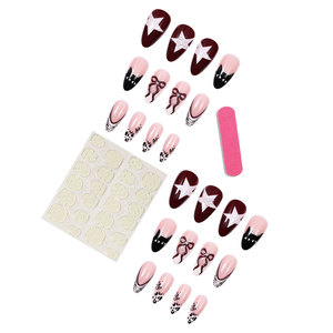 Uñas postizas con forma de almendra y diseño de lazo, estilo francés 3D, con logo personalizable para arte de uñas, venta al por mayor Otoño/Invierno - Product Image 3