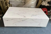Table basse moderne en MDF avec plateau en marbre blanc, table en bois d'ingénierie durable pour salon, hôtel et salle à manger