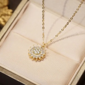 Sunflower Pendant Necklace 18K Gold Plated Stainless Steel Pave Setting Flower Design For Women Party Jewelry - Product Image 3
