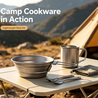 Bol léger en titane pur avec poignée pliable fixe, vaisselle de camping et pique-nique en plein air, tasse Sierra en titane