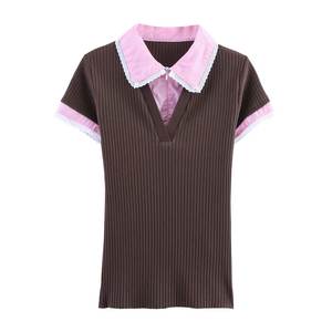 2025 estate nuovo stile Casual da donna a manica corta <span class=keywords><strong>con</strong></span> cuciture sottili <span class=keywords><strong>in</strong></span> <span class=keywords><strong>maglia</strong></span> <span class=keywords><strong>con</strong></span> un semplice Design <span class=keywords><strong>in</strong></span> <span class=keywords><strong>pizzo</strong></span> di fornitura transfrontaliera - Product Image 2