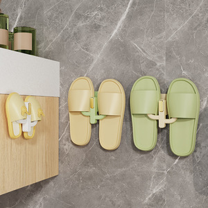 <b>Wall</b> <b>Mounted</b> Slipper Rack Rectangle Punch Free Bathroom Shoe Storage <b>Shelf</b> Single Layer Painted Finish - Product Image 2