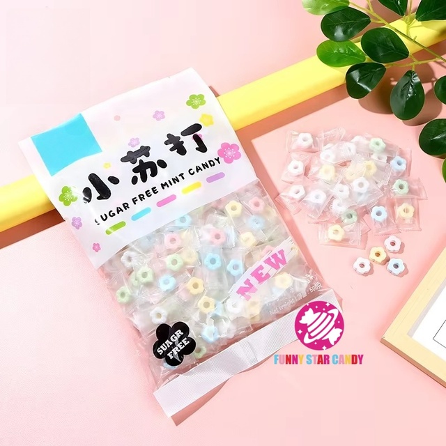 Halal Dulces Sugar Free Candy Sweet Fruity Fresh Breath Baking Soda Tablet Press Candies Flower Shape Sugar Free Mint Candy