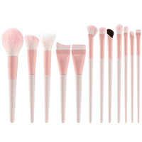 Ensemble de 12 pinceaux de maquillage roses, poils synthétiques doux, pinceaux pour le visage et les yeux, pinceaux pour l'ombre à paupières - Outils de beauté, maquillage