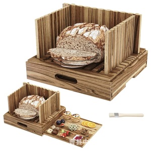 Solid Wood Bread Slicer With Storage Tray Adjustable Manual Toast Divider Wooden Baking Bread Cutter For <b>Kitchen</b> Use - Product Image 1