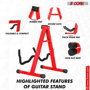 Support double pour guitare Db, rouge, en acier, portable, pliable, pour guitare acoustique, électrique, basse, mandoline, universel, réglable au sol - Product Image 6