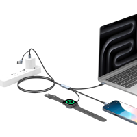 Cable de Carga 3 en 1 de 100W, Cable de Carga Múltiple con Cargador Magnético Integrado para Reloj, Cable Trenzado de Nailon de Carga Rápida