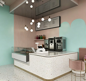 Bancone e Vetrina Espositiva Personalizzati per <span class=keywords><strong>Gelateria</strong></span> Moderna con Piano in Marmo e Vetrina per Gelato in Vetro - Product Image 5