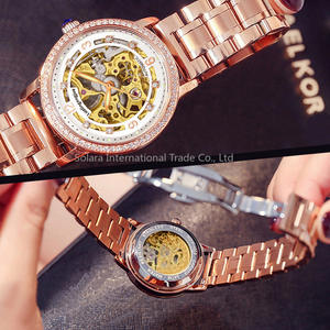 Reloj Mecánico de Mujer con Incrustaciones de Diamantes, Diseño Hueco, Color Oro Rosa, Elegante - Product Image 4