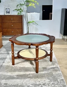 Mesa de centro redonda moderna de vidrio al por mayor con diseño floral, mesa de centro de madera maciza, diseño clásico, muebles para sala de estar - Product Image 3