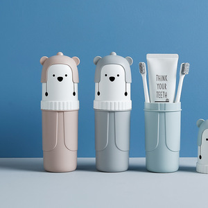 Cartoon <b>Bear</b> Toothbrush Holder Foldable Travel Mouthwash Cup Toothpaste Storage Box For Home Student Use - Product Image 2