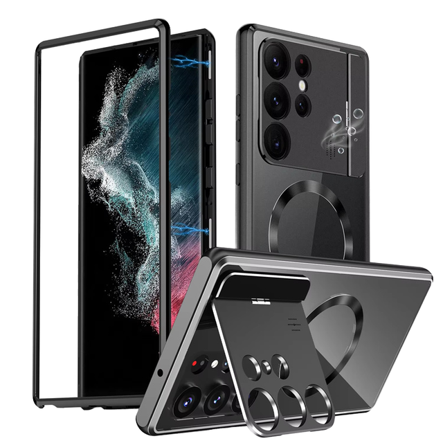Sports Design Aluminum Phone Case for S26/S25/S24/S23 Ultra Foldable Magnetic Holder with Shockproof Waterproof Features