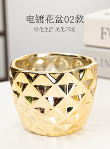 Adornos de escritorio para interiores de estilo europeo americano de oro galvanizado, maceta carnosa de cerámica ligera de lujo - Product Image 4