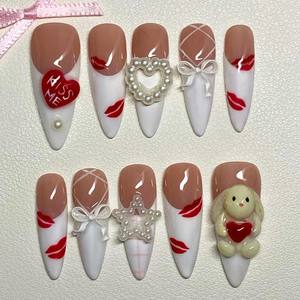 Uñas Postizas Rosadas con Corazón de San Valentín, Nuevas Uñas Románticas con Lazo Floral, Corazón y Perla en 3D, Uñas Elegantes Personalizables para Citas y Fiestas - Product Image 6