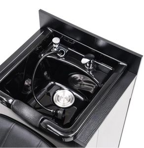 Silla de cama con champú para salón de belleza negra contemporánea Silla de lavado de pelo de cuero sintético - Product Image 4