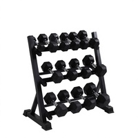 Ensemble d'haltères hexagonales recouvertes de caoutchouc avec support de rangement pour salle de sport à domicile, entraînement de force commercial, poids libres, équipement de fitness pour hommes