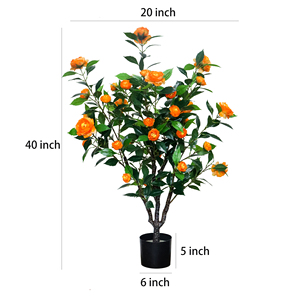 Vente en gros d'arbres à fleurs artificielles en plastique de haute qualité Orange <span class=keywords><strong>Camelia</strong></span> pour la décoration intérieure et extérieure de la maison et du jardin - Product Image 2