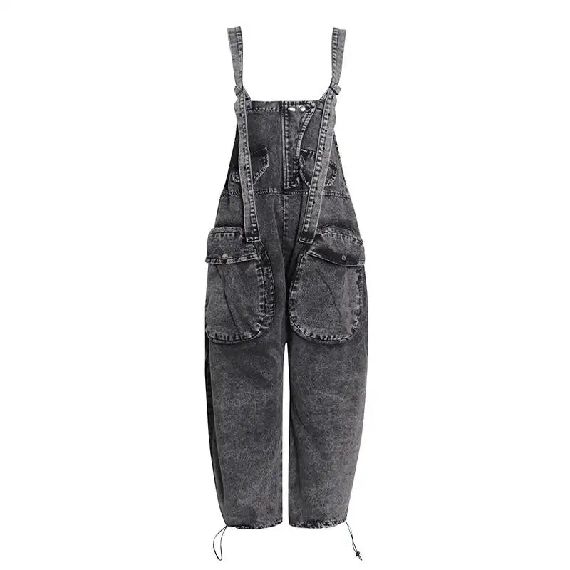 Hot thời trang dạo phố của phụ nữ quần & quần cargo overalls màu xám denim jeans lỏng treo cao eo quần giản dị